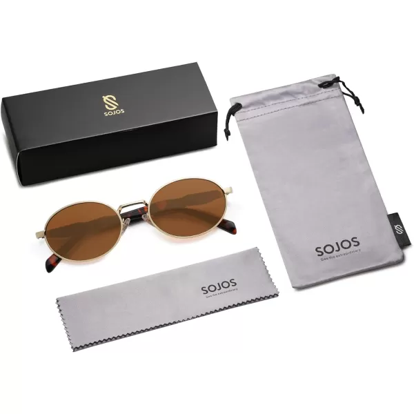 SOJOS Retro Oval Polarized Sunglasses for Women Men Trendy Sun Glasses Designer Inspired Classic Shades SJ1224Brown