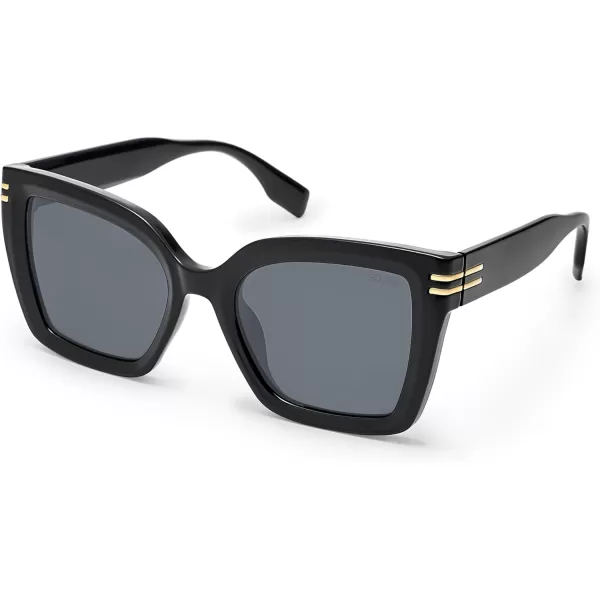 SOJOS Retro Oversized Polarized Cat Eye Sunglasses Womens Vintage Shades Trendy Stylish Sunnies SJ2291BlackGrey Lens