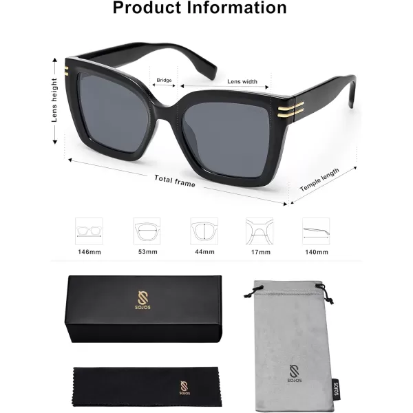 SOJOS Retro Oversized Polarized Cat Eye Sunglasses Womens Vintage Shades Trendy Stylish Sunnies SJ2291BlackGrey Lens