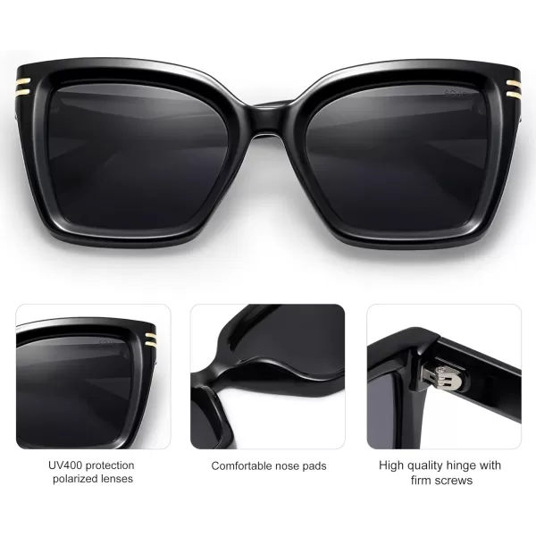 SOJOS Retro Oversized Polarized Cat Eye Sunglasses Womens Vintage Shades Trendy Stylish Sunnies SJ2291BlackGrey Lens