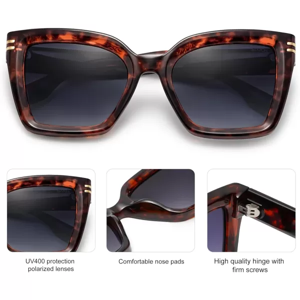 SOJOS Retro Oversized Polarized Cat Eye Sunglasses Womens Vintage Shades Trendy Stylish Sunnies SJ2291Brown TortoiseGrey Lens