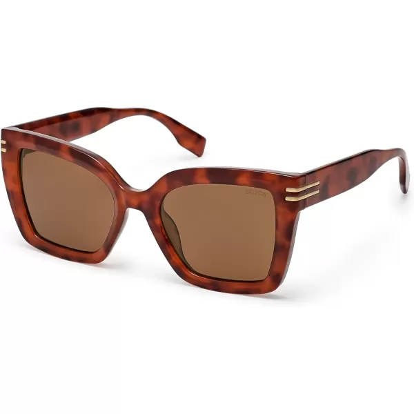 SOJOS Retro Oversized Polarized Cat Eye Sunglasses Womens Vintage Shades Trendy Stylish Sunnies SJ2291Red TortoiseBrown Lens
