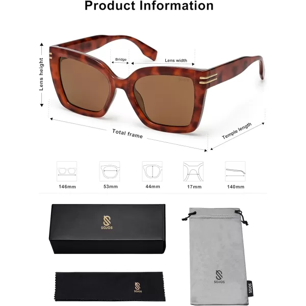 SOJOS Retro Oversized Polarized Cat Eye Sunglasses Womens Vintage Shades Trendy Stylish Sunnies SJ2291Red TortoiseBrown Lens