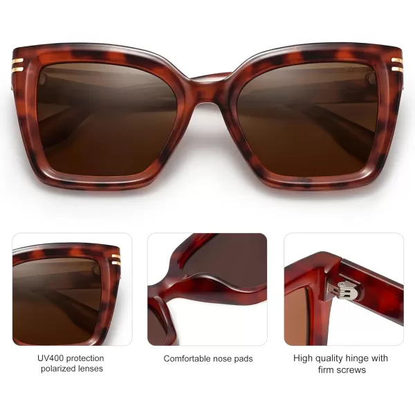 SOJOS Retro Oversized Polarized Cat Eye Sunglasses Womens Vintage Shades Trendy Stylish Sunnies SJ2291Red TortoiseBrown Lens