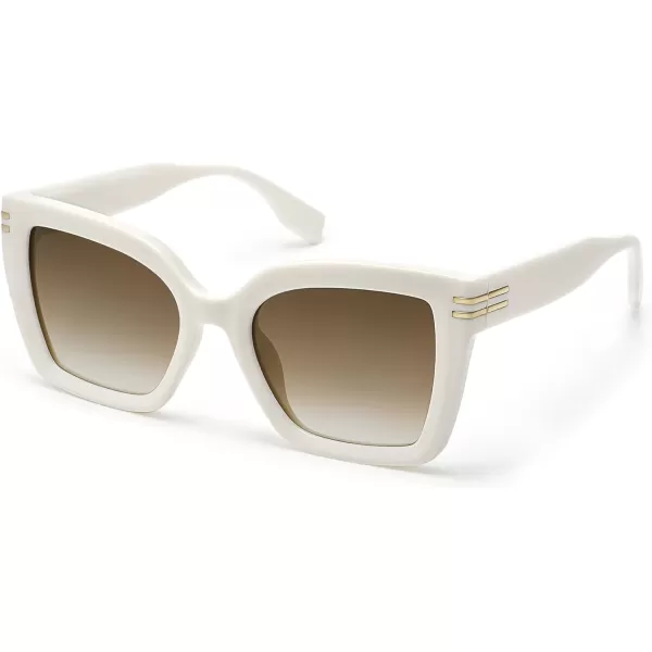 SOJOS Retro Oversized Polarized Cat Eye Sunglasses Womens Vintage Shades Trendy Stylish Sunnies SJ2291WhiteBrown Lens