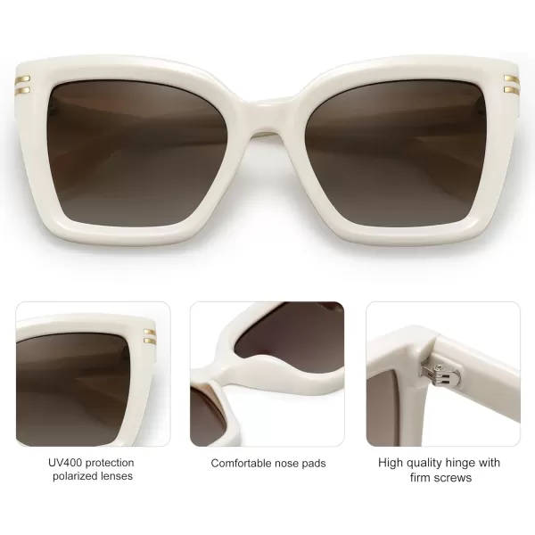 SOJOS Retro Oversized Polarized Cat Eye Sunglasses Womens Vintage Shades Trendy Stylish Sunnies SJ2291WhiteBrown Lens