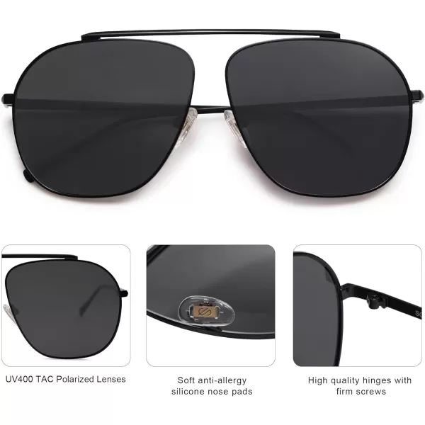 SOJOS Retro Oversized Square Polarized Aviator Sunglasses Womens Mens Classic Vintage Metal Sunnies SJ1173BlackGrey