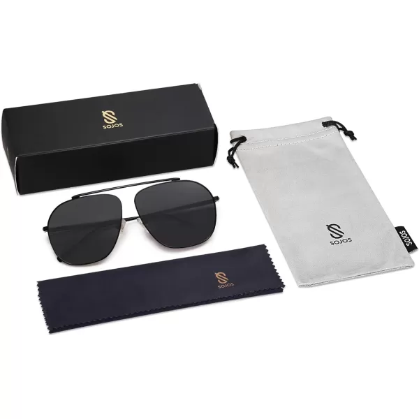 SOJOS Retro Oversized Square Polarized Aviator Sunglasses Womens Mens Classic Vintage Metal Sunnies SJ1173BlackGrey