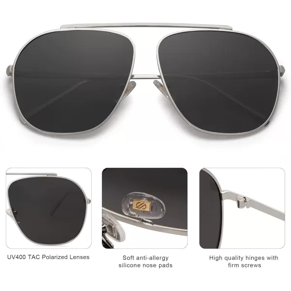 SOJOS Retro Oversized Square Polarized Aviator Sunglasses Womens Mens Classic Vintage Metal Sunnies SJ1173SilverGrey