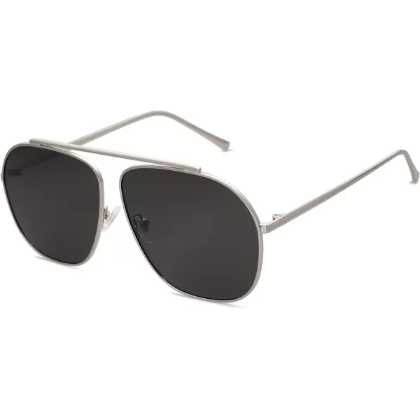 SOJOS Retro Oversized Square Polarized Aviator Sunglasses Womens Mens Classic Vintage Metal Sunnies SJ1173SilverGrey
