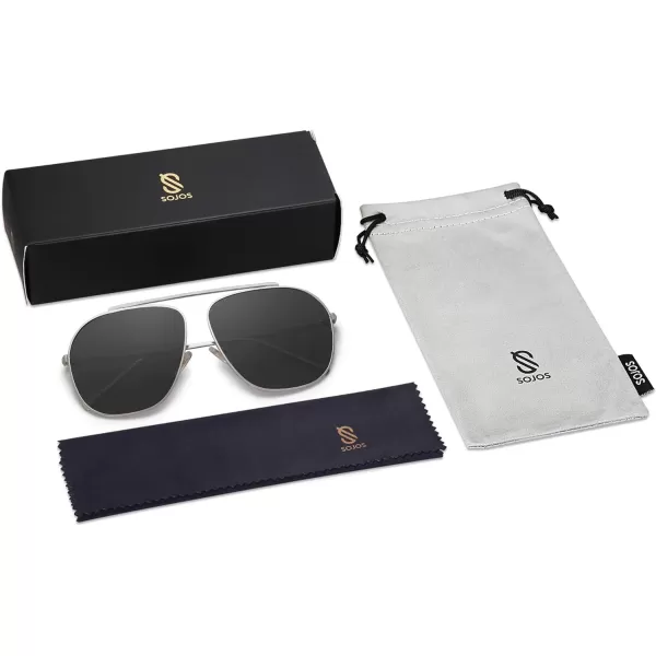SOJOS Retro Oversized Square Polarized Aviator Sunglasses Womens Mens Classic Vintage Metal Sunnies SJ1173SilverGrey