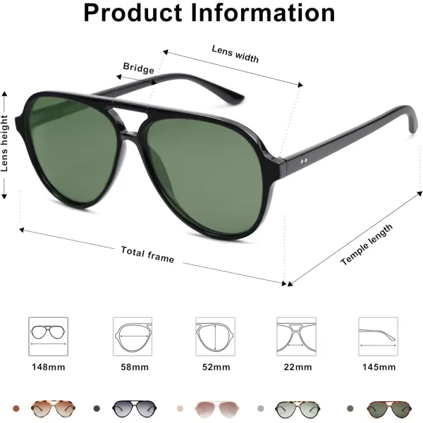 SOJOS Retro Polarized Aviator Sunglasses Womens Mens Classic Double Bridge Sun Glasses SJ2201BlackDark Green