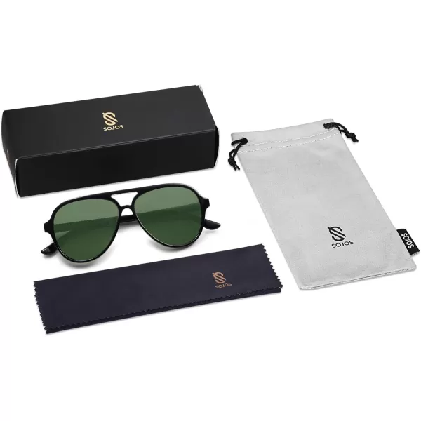 SOJOS Retro Polarized Aviator Sunglasses Womens Mens Classic Double Bridge Sun Glasses SJ2201BlackDark Green