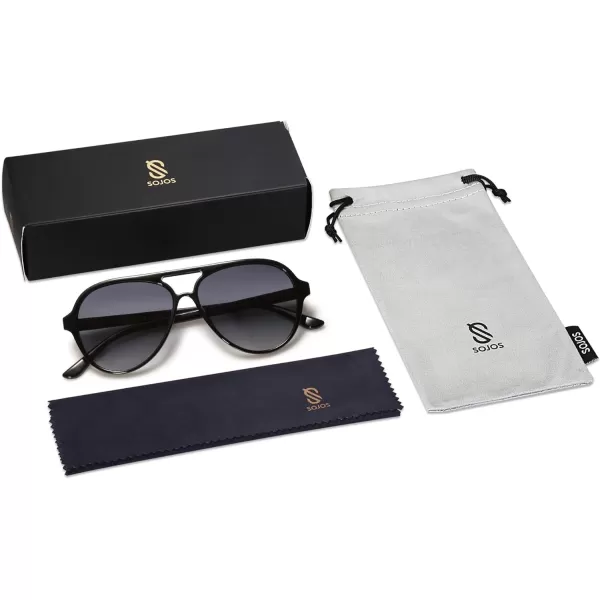 SOJOS Retro Polarized Aviator Sunglasses Womens Mens Classic Double Bridge Sun Glasses SJ2201BlackGrey