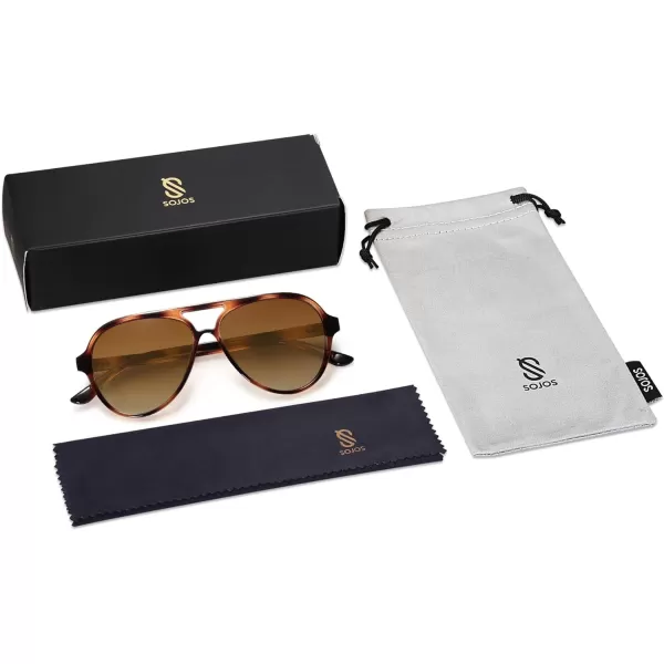 SOJOS Retro Polarized Aviator Sunglasses Womens Mens Classic Double Bridge Sun Glasses SJ2201Brown TortoiseBrown