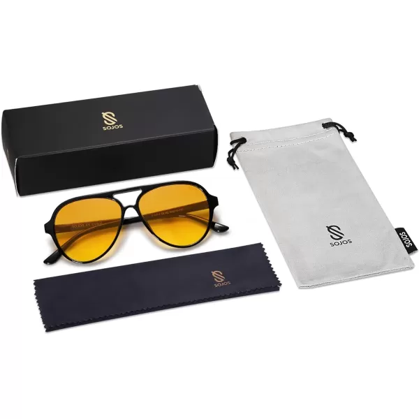 SOJOS Retro Polarized Aviator Sunglasses Womens Mens Classic Double Bridge Sun Glasses SJ2201Dark BlackYellow Tint