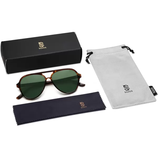 SOJOS Retro Polarized Aviator Sunglasses Womens Mens Classic Double Bridge Sun Glasses SJ2201Dark Brown PatternGreen