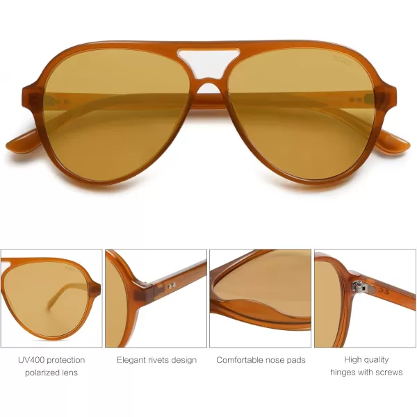 SOJOS Retro Polarized Aviator Sunglasses Womens Mens Classic Double Bridge Sun Glasses SJ2201Dark BrownBrown