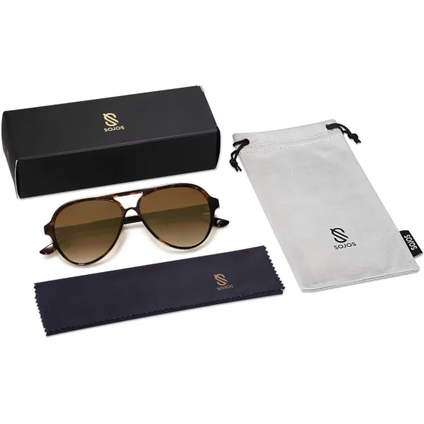 SOJOS Retro Polarized Aviator Sunglasses Womens Mens Classic Double Bridge Sun Glasses SJ2201Dark TortoiseBrown