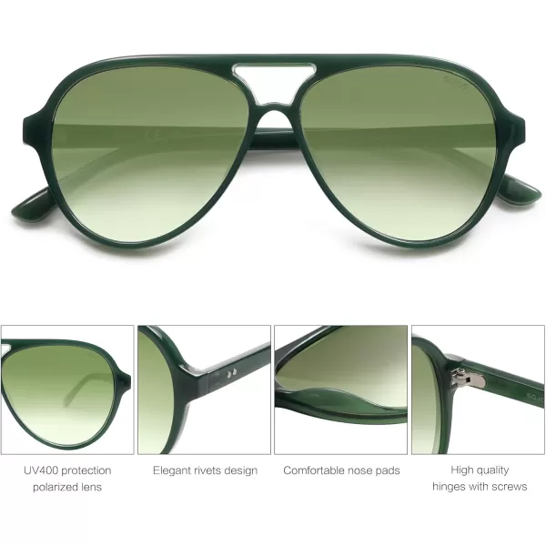 SOJOS Retro Polarized Aviator Sunglasses Womens Mens Classic Double Bridge Sun Glasses SJ2201GreenGradient Green