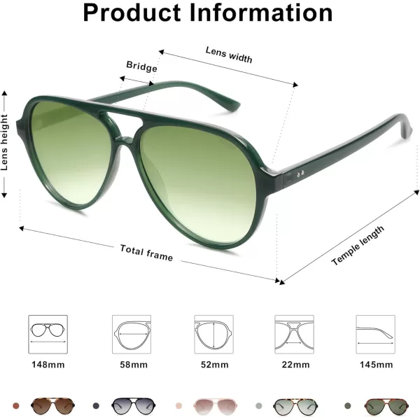 SOJOS Retro Polarized Aviator Sunglasses Womens Mens Classic Double Bridge Sun Glasses SJ2201GreenGradient Green
