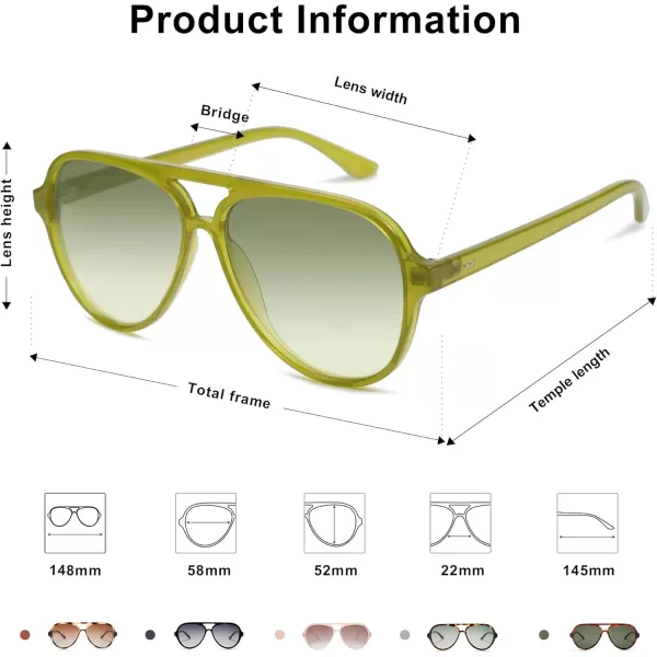 SOJOS Retro Polarized Aviator Sunglasses Womens Mens Classic Double Bridge Sun Glasses SJ2201Light GreenGradient Green