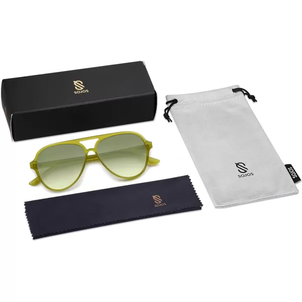 SOJOS Retro Polarized Aviator Sunglasses Womens Mens Classic Double Bridge Sun Glasses SJ2201Light GreenGradient Green