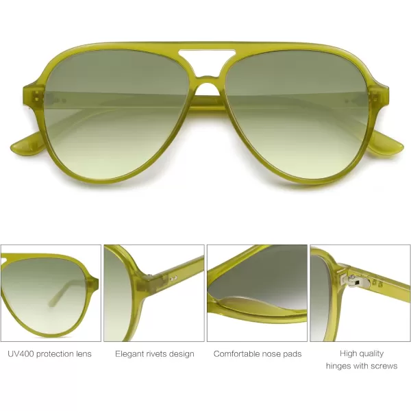SOJOS Retro Polarized Aviator Sunglasses Womens Mens Classic Double Bridge Sun Glasses SJ2201Light GreenGradient Green