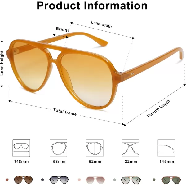 SOJOS Retro Polarized Aviator Sunglasses Womens Mens Classic Double Bridge Sun Glasses SJ2201OrangeGradient Yellow