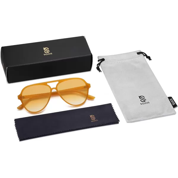 SOJOS Retro Polarized Aviator Sunglasses Womens Mens Classic Double Bridge Sun Glasses SJ2201OrangeGradient Yellow