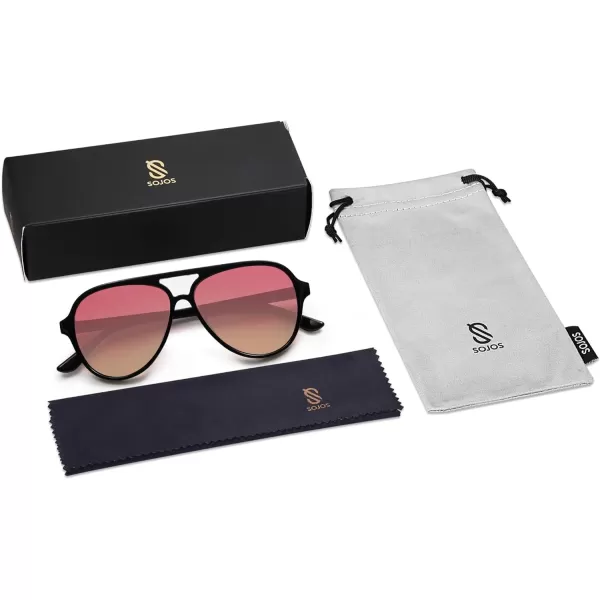 SOJOS Retro Polarized Aviator Sunglasses Womens Mens Classic Double Bridge Sun Glasses SJ2201Shiny BlackPurple Gradient Brown