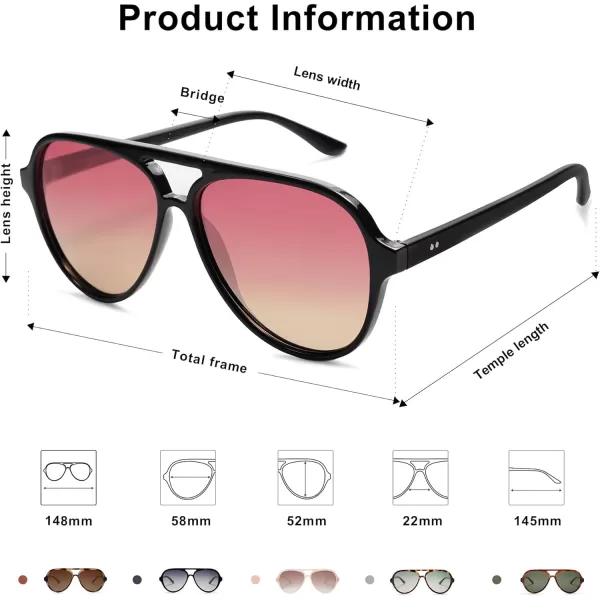 SOJOS Retro Polarized Aviator Sunglasses Womens Mens Classic Double Bridge Sun Glasses SJ2201Shiny BlackPurple Gradient Brown