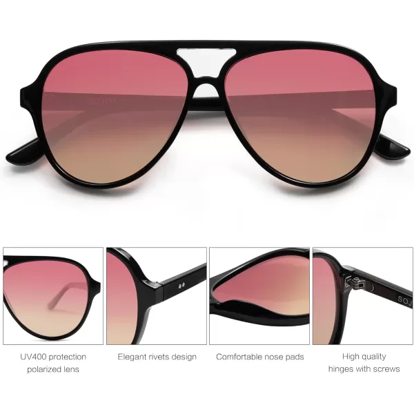 SOJOS Retro Polarized Aviator Sunglasses Womens Mens Classic Double Bridge Sun Glasses SJ2201Shiny BlackPurple Gradient Brown
