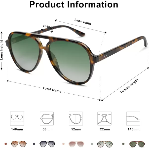 SOJOS Retro Polarized Aviator Sunglasses Womens Mens Classic Double Bridge Sun Glasses SJ2201TortoiseGradient Green