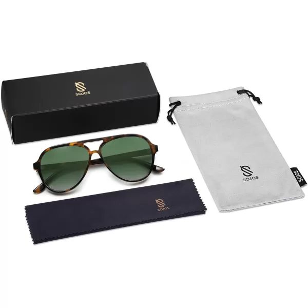 SOJOS Retro Polarized Aviator Sunglasses Womens Mens Classic Double Bridge Sun Glasses SJ2201TortoiseGradient Green