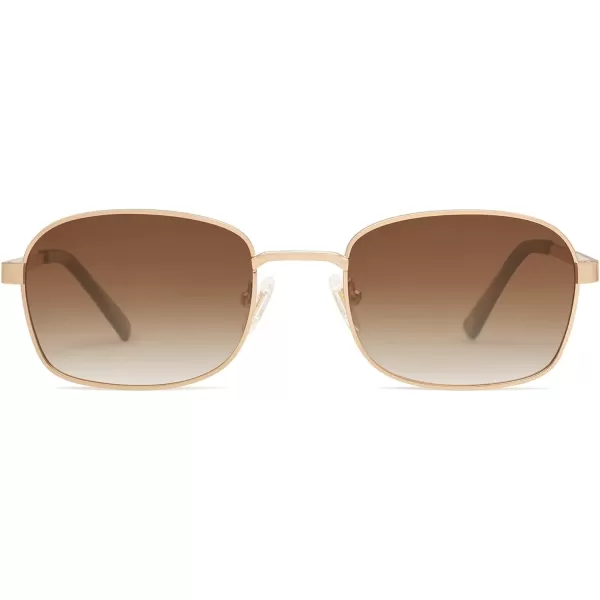 SOJOS Retro Rectangle Polarized Sunglasses for Women and MenVintage Narrow Square Womens ShadesShiny GoldBrown Grading