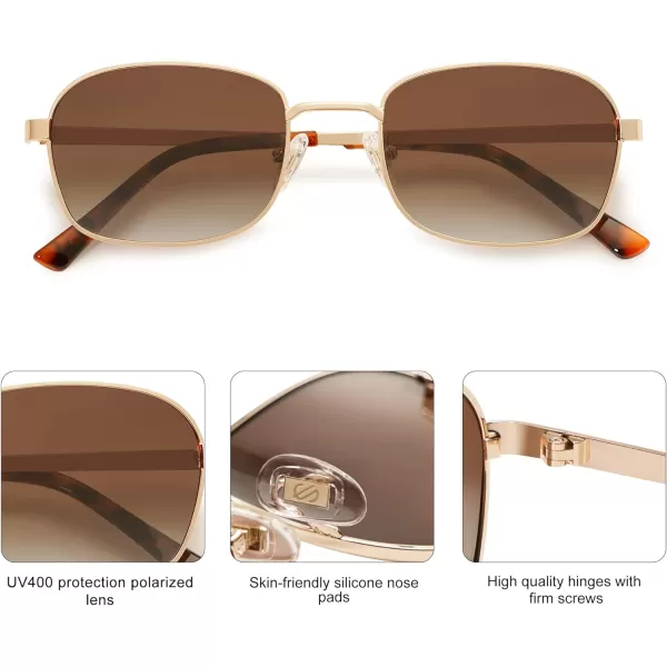 SOJOS Retro Rectangle Polarized Sunglasses for Women and MenVintage Narrow Square Womens ShadesShiny GoldBrown Grading