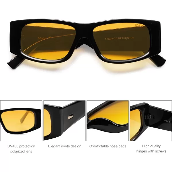 SOJOS Retro Trendy Rectangle Polarized Sunglasses 80s 90s Y2K Stylish Designer SunniesBlackYellow