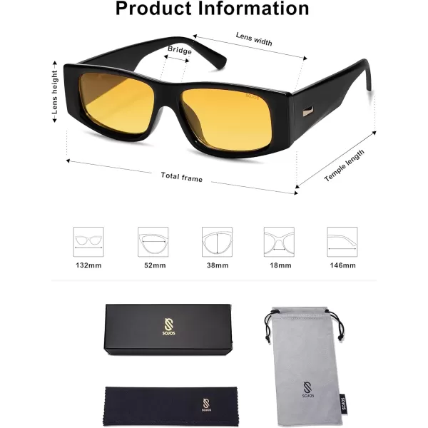 SOJOS Retro Trendy Rectangle Polarized Sunglasses 80s 90s Y2K Stylish Designer SunniesBlackYellow