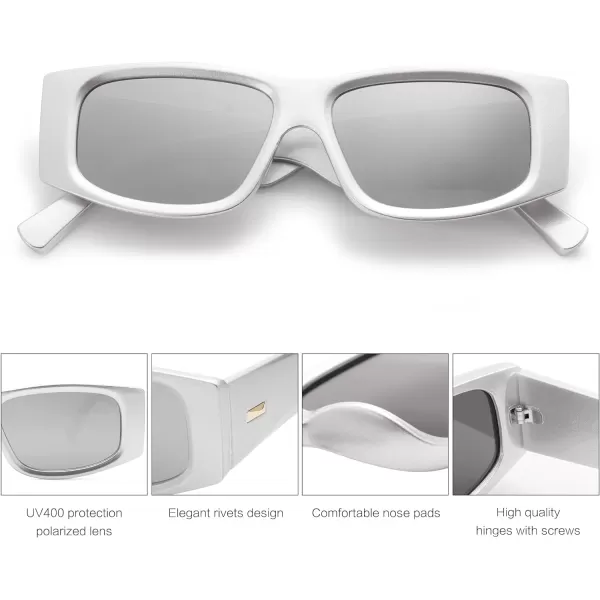 SOJOS Retro Trendy Rectangle Polarized Sunglasses 80s 90s Y2K Stylish Designer SunniesBright SilverSilver Mirrored