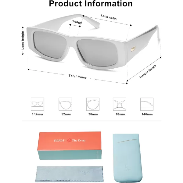 SOJOS Retro Trendy Rectangle Polarized Sunglasses 80s 90s Y2K Stylish Designer SunniesBright SilverSilver Mirrored