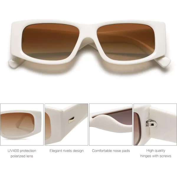 SOJOS Retro Trendy Rectangle Polarized Sunglasses 80s 90s Y2K Stylish Designer SunniesCream WhiteBrown