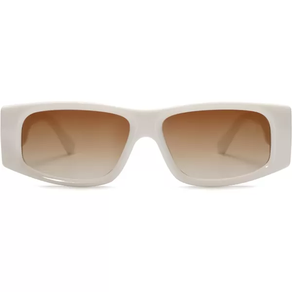 SOJOS Retro Trendy Rectangle Polarized Sunglasses 80s 90s Y2K Stylish Designer SunniesCream WhiteBrown