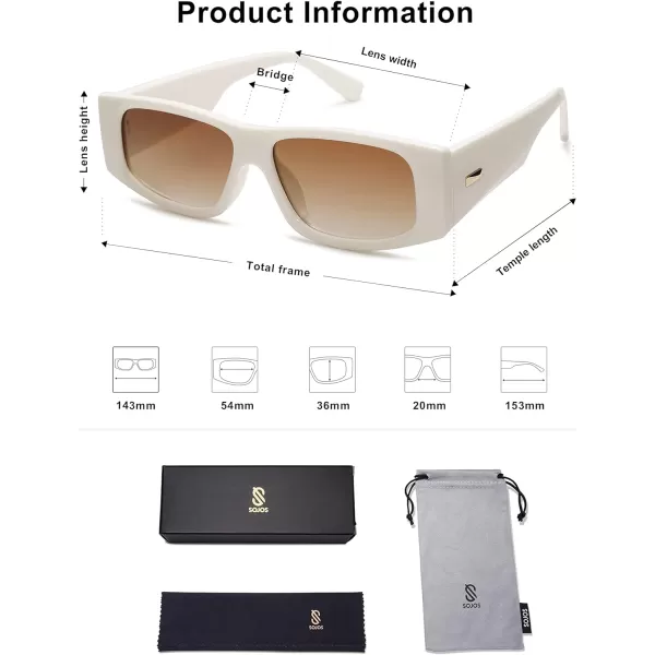 SOJOS Retro Trendy Rectangle Polarized Sunglasses 80s 90s Y2K Stylish Designer SunniesCream WhiteBrown