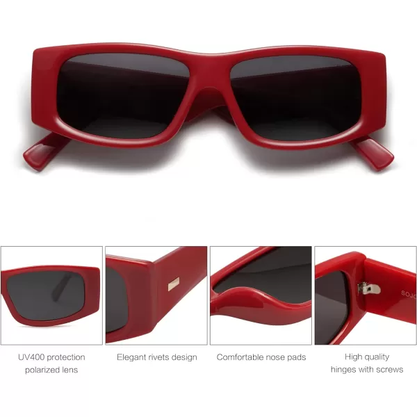 SOJOS Retro Trendy Rectangle Polarized Sunglasses 80s 90s Y2K Stylish Designer SunniesDark RedGrey