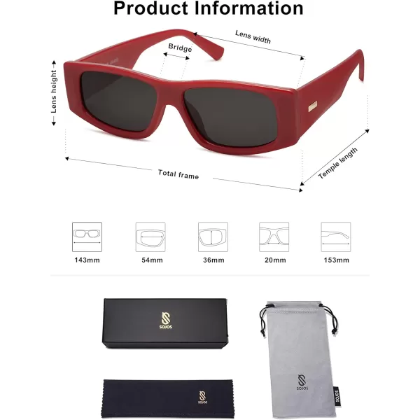 SOJOS Retro Trendy Rectangle Polarized Sunglasses 80s 90s Y2K Stylish Designer SunniesDark RedGrey