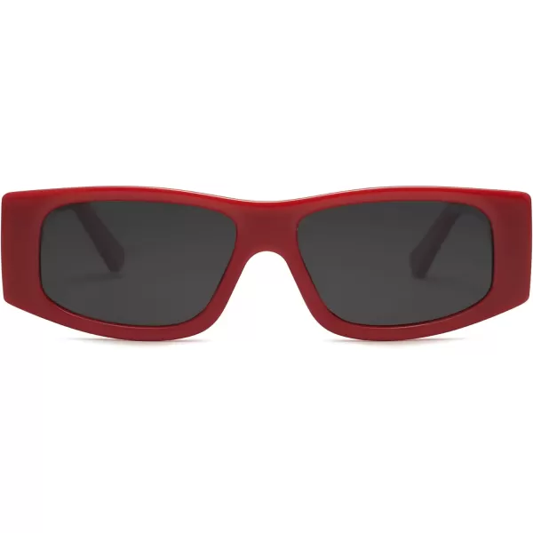 SOJOS Retro Trendy Rectangle Polarized Sunglasses 80s 90s Y2K Stylish Designer SunniesDark RedGrey