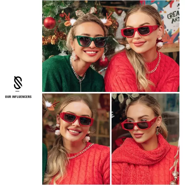 SOJOS Retro Trendy Rectangle Polarized Sunglasses 80s 90s Y2K Stylish Designer SunniesDark RedGrey
