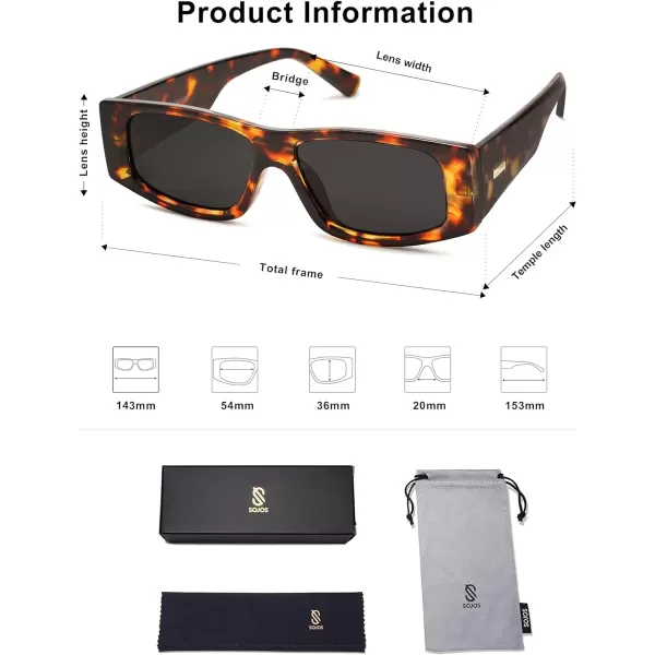 SOJOS Retro Trendy Rectangle Polarized Sunglasses 80s 90s Y2K Stylish Designer SunniesDark TortoiseGrey