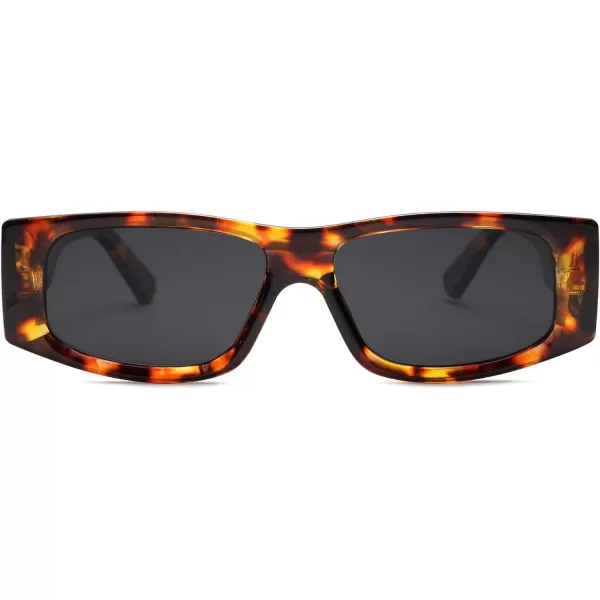 SOJOS Retro Trendy Rectangle Polarized Sunglasses 80s 90s Y2K Stylish Designer SunniesDark TortoiseGrey